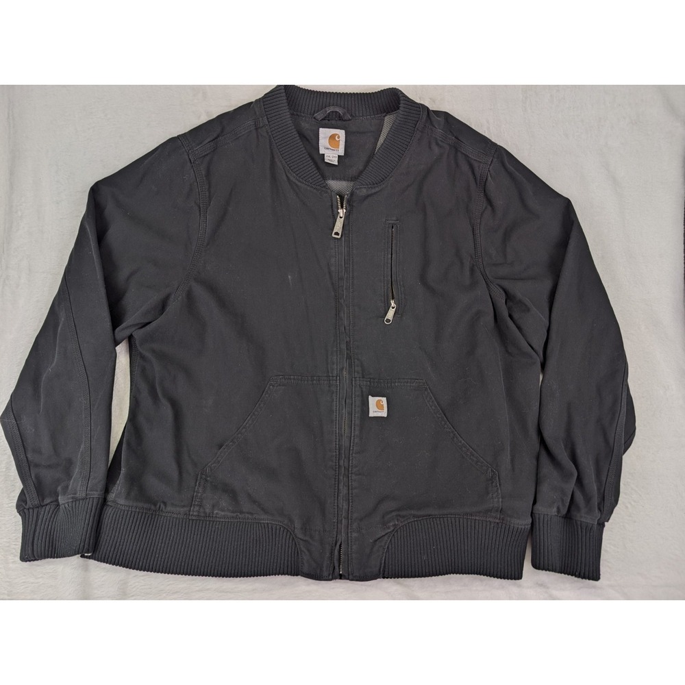 Carhartt Crawford Bomber Jacket Women 2X XXL Black‎ Relaxed Fit Canvas Utility